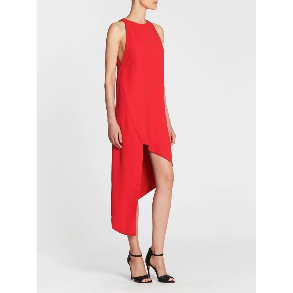 IRO Hamlin Asymmetric Crepe Dress 40 Red Sleeveless High Low Contemporary Party